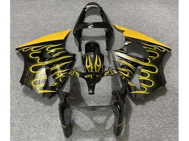 00-02 Noir Brillant & Jaune Flamme ZX6R Carénage Moto 00-02 Noir Brillant & Jaune Flamme ZX6R Carénage Moto