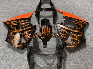 00-02 Noir Brillant & Orange Flamme ZX6R Carénage Moto