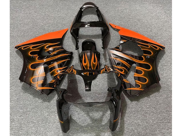00-02 Noir Brillant & Orange Flamme ZX6R Carénage Moto 00-02 Noir Brillant & Orange Flamme ZX6R Carénage Moto