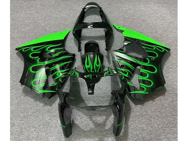 00-02 Noir Brillant & Vert Flamme ZX6R Carénage Moto