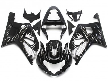 01-03 Noir & Blanc Brillant Flamme GSXR 600-750 Carénage Moto