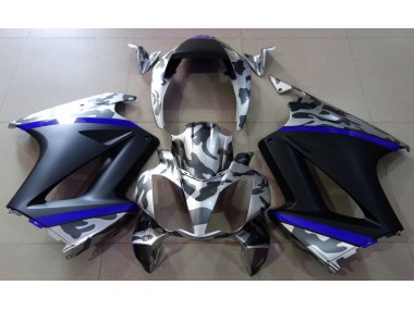 02-12 Gris Camouflage & Bleu VFR800 Carénage Moto