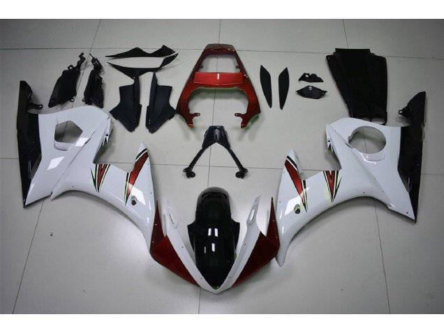 03-04 Accents Blanc Brillant & Rouge R6 Carénage Moto 03-04 Accents Blanc Brillant & Rouge R6 Carénage Moto