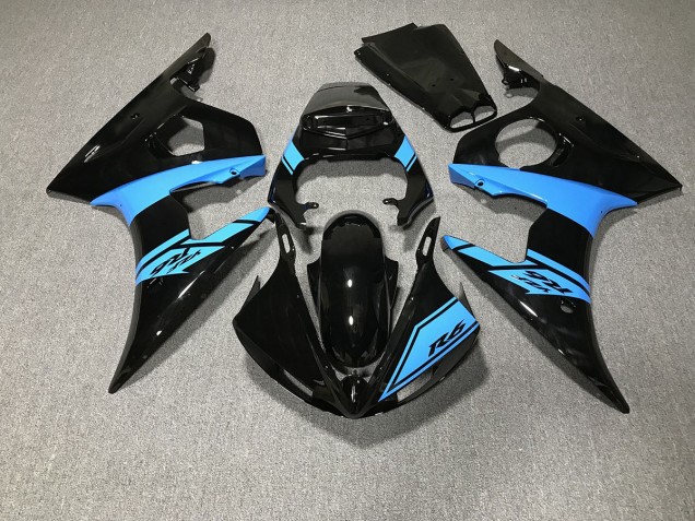 03-04 Noir Brillant & Bleu Clair R6 Carénage Moto 03-04 Noir Brillant & Bleu Clair R6 Carénage Moto
