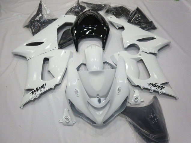 05-06 Blanc Brillant Avec Queue Noire ZX6R Carénage Moto 05-06 Blanc Brillant Avec Queue Noire ZX6R Carénage Moto