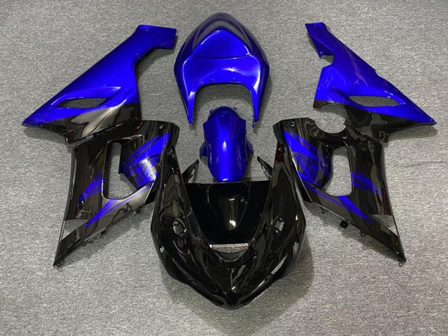 05-06 Noir Brillant & Bleu ZX6R Carénage Moto 05-06 Noir Brillant & Bleu ZX6R Carénage Moto