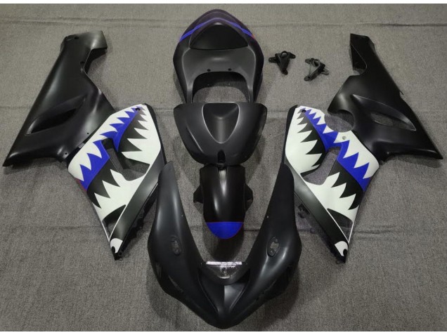 05-06 Requin Noir Mat & Bleu ZX6R Carénage Moto 05-06 Requin Noir Mat & Bleu ZX6R Carénage Moto