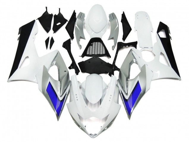 05-06 Style Blanc Brillant Avec Des Notes Argentées & Bleues GSXR 1000 Carénage Moto 05-06 Style Blanc Brillant Avec Des Notes Argentées & Bleues GSXR 1000 Carénage Moto