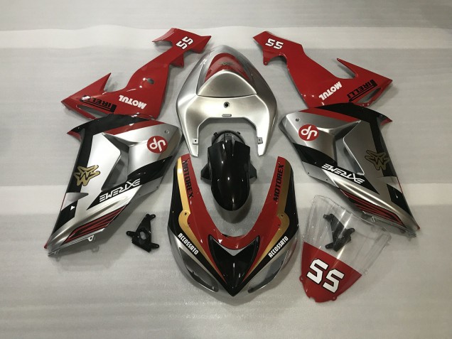 06-07 Argent Brillant & Rouge ZX10R Carénage Moto 06-07 Argent Brillant & Rouge ZX10R Carénage Moto