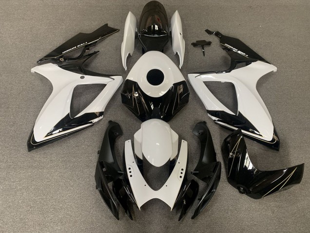 06-07 Noir Mat & Blanc Brillant GSXR 600-750 Carénage Moto 06-07 Noir Mat & Blanc Brillant GSXR 600-750 Carénage Moto