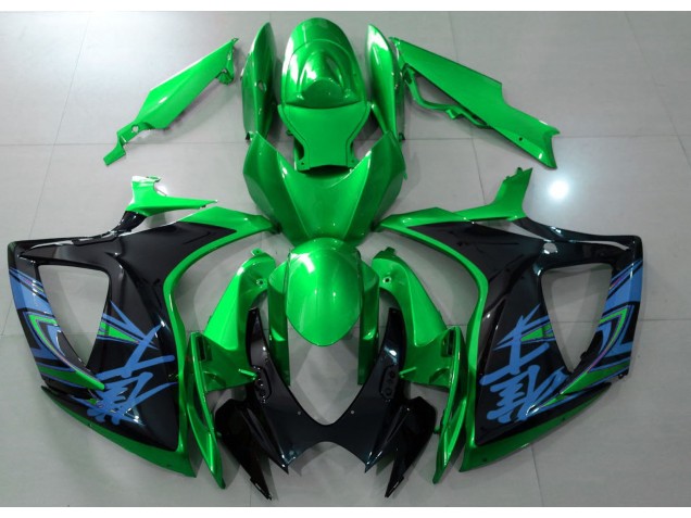 06-07 Vert Brillant & Noir GSXR 600-750 Carénage Moto 06-07 Vert Brillant & Noir GSXR 600-750 Carénage Moto