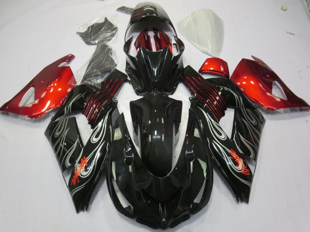 06-11 Noir Flamme Rouge ZX14R Carénage Moto
