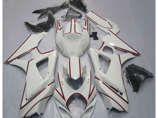 07-08 Blanc Avec Rayures Rouges GSXR 1000 Carénage Moto 07-08 Blanc Avec Rayures Rouges GSXR 1000 Carénage Moto