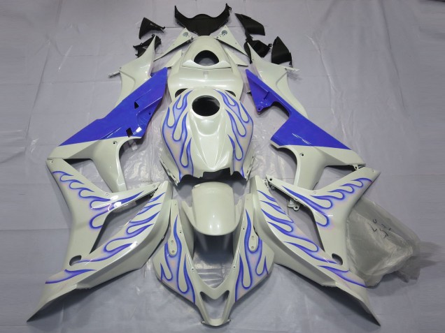 07-08 Bleu Flamme Sur Blanc CBR600RR Carénage Moto 07-08 Bleu Flamme Sur Blanc CBR600RR Carénage Moto