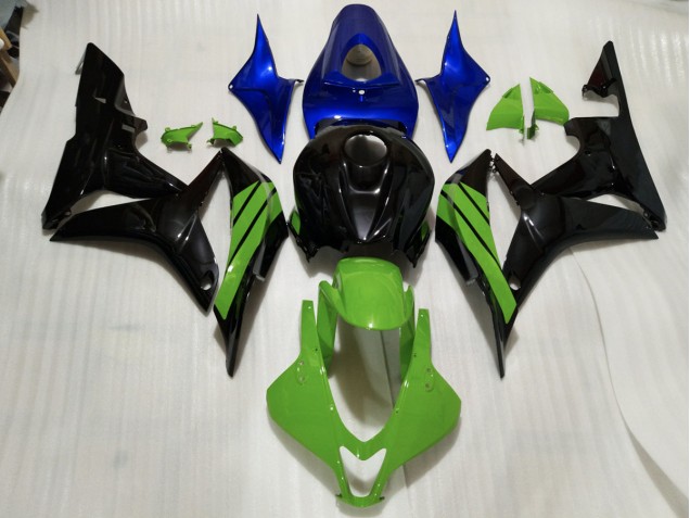 07-08 Noir Brillant & Accents Verts & Bleus CBR600RR Carénage Moto 07-08 Noir Brillant & Accents Verts & Bleus CBR600RR Carénage Moto
