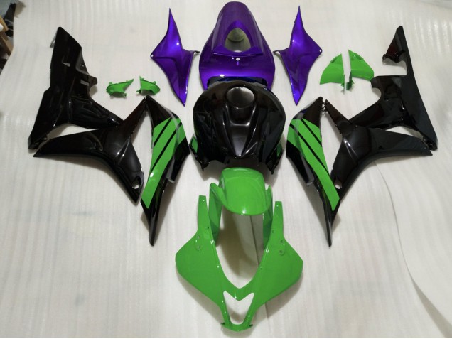 07-08 Noir Brillant Accents Verts & Violets CBR600RR Carénage Moto 07-08 Noir Brillant Accents Verts & Violets CBR600RR Carénage Moto