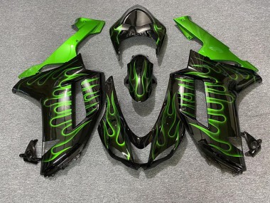 07-08 Noir Brillant & Vert Flamme ZX6R Carénage Moto