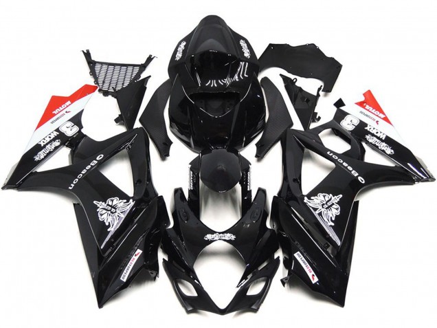 07-08 Noir Personnalisé Avec Une Touche De Blanc & De Rouge GSXR 1000 Carénage Moto 07-08 Noir Personnalisé Avec Une Touche De Blanc & De Rouge GSXR 1000 Carénage Moto