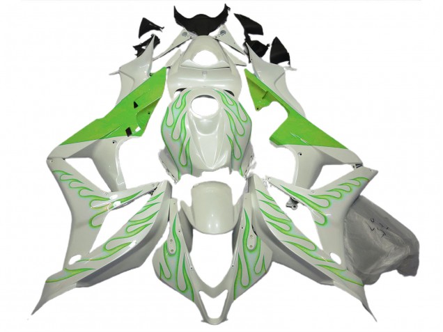 07-08 Vert Lime Flamme Sur Blanc CBR600RR Carénage Moto 07-08 Vert Lime Flamme Sur Blanc CBR600RR Carénage Moto