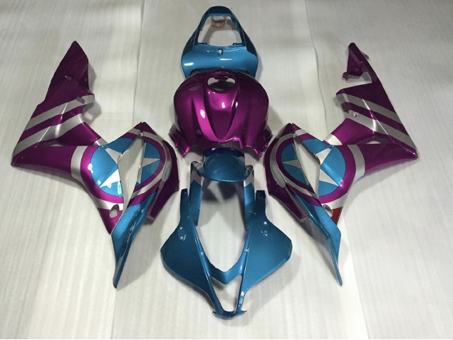 07-08 Violet & Bleu Clair Captain America CBR600RR Carénage Moto 07-08 Violet & Bleu Clair Captain America CBR600RR Carénage Moto