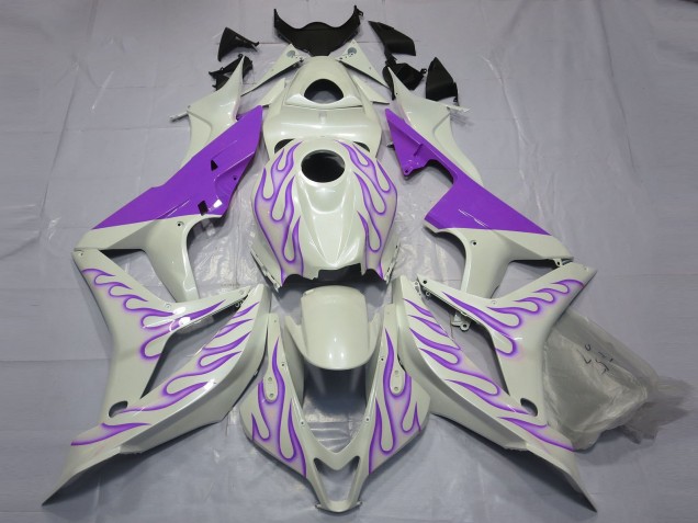 07-08 Violet Flamme Sur Blanc CBR600RR Carénage Moto 07-08 Violet Flamme Sur Blanc CBR600RR Carénage Moto