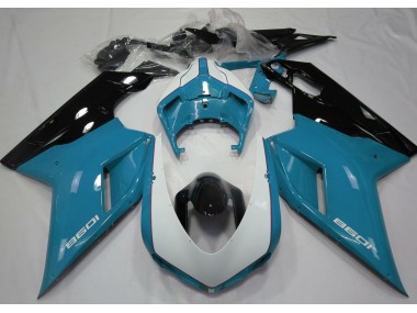 07-14 Bleu Clair Brillant & Blanc Ducati 848 1098 1198 Carénage Moto