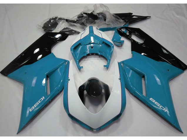 07-14 Bleu Clair Brillant & Blanc Ducati 848 1098 1198 Carénage Moto 07-14 Bleu Clair Brillant & Blanc Ducati 848 1098 1198 Carénage Moto