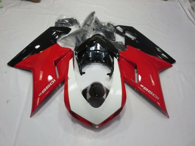 07-14 Noir Rouge & Blanc Ducati 848 1098 1198 Carénage Moto
