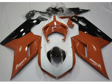 07-14 Orange Brillant & Blanc Ducati 848 1098 1198 Carénage Moto