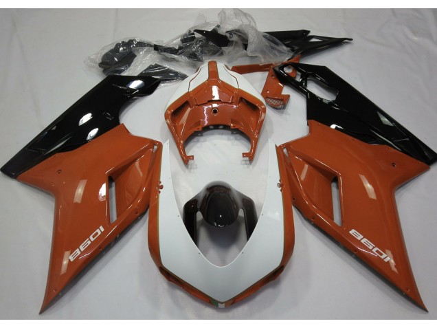 07-14 Orange Brillant & Blanc Ducati 848 1098 1198 Carénage Moto 07-14 Orange Brillant & Blanc Ducati 848 1098 1198 Carénage Moto