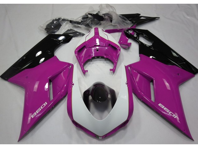 07-14 Rose Brillant & Blanc Ducati 848 1098 1198 Carénage Moto 07-14 Rose Brillant & Blanc Ducati 848 1098 1198 Carénage Moto