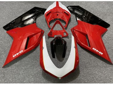 07-14 Rouge Brillant & Blanc (Autocollant 848) Ducati 848 1098 1198 Carénage Moto