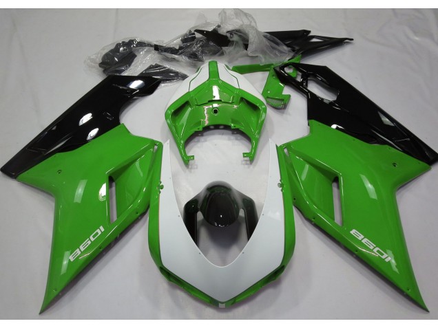 07-14 Vert Brillant & Blanc Ducati 848 1098 1198 Carénage Moto 07-14 Vert Brillant & Blanc Ducati 848 1098 1198 Carénage Moto