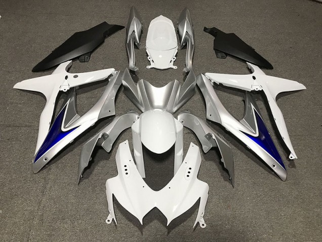 08-10 Blanc Brillant Avec Argent & Bleu Noir Mat Inférieur GSXR 600-750 Carénage Moto 08-10 Blanc Brillant Avec Argent & Bleu Noir Mat Inférieur GSXR 600-750 Carénage Moto