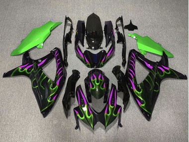 08-10 Vert & Magenta Flamme GSXR 600-750 Carénage Moto
