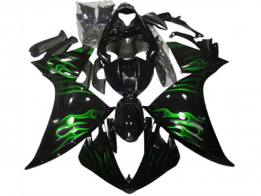 09-11 Noir & Vert Flamme R1 Carénage Moto