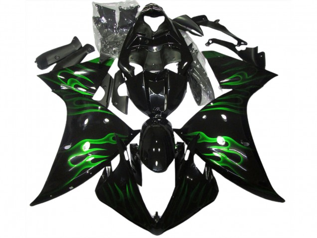 09-11 Noir & Vert Flamme R1 Carénage Moto 09-11 Noir & Vert Flamme R1 Carénage Moto