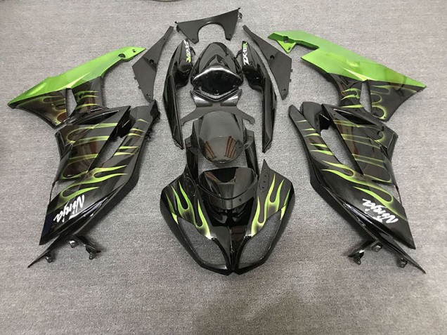 09-12 Noir Brillant & Vert Flamme ZX6R Carénage Moto 09-12 Noir Brillant & Vert Flamme ZX6R Carénage Moto