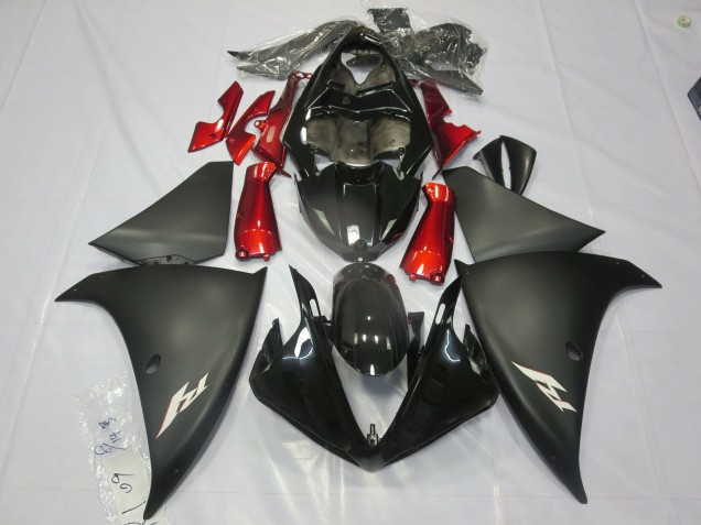 12-14 Noir Mat Rouge R1 Carénage Moto 12-14 Noir Mat Rouge R1 Carénage Moto