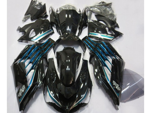 12-21 Noir Brillant & Bleu Clair ZX14R Carénage Moto 12-21 Noir Brillant & Bleu Clair ZX14R Carénage Moto