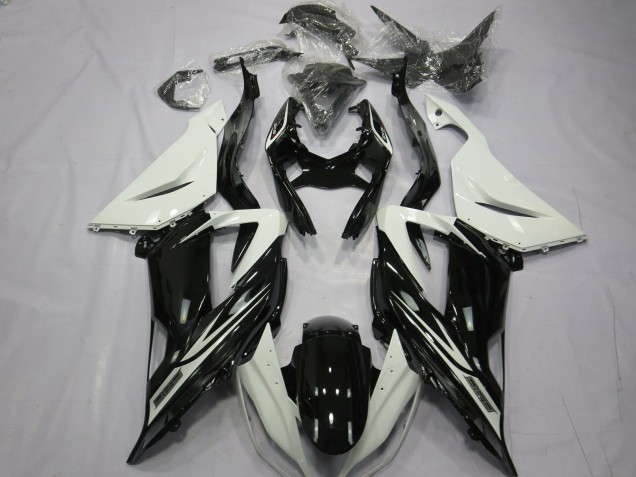 13-18 Noir Brillant Uni Blanc ZX6R Carénage Moto 13-18 Noir Brillant Uni Blanc ZX6R Carénage Moto